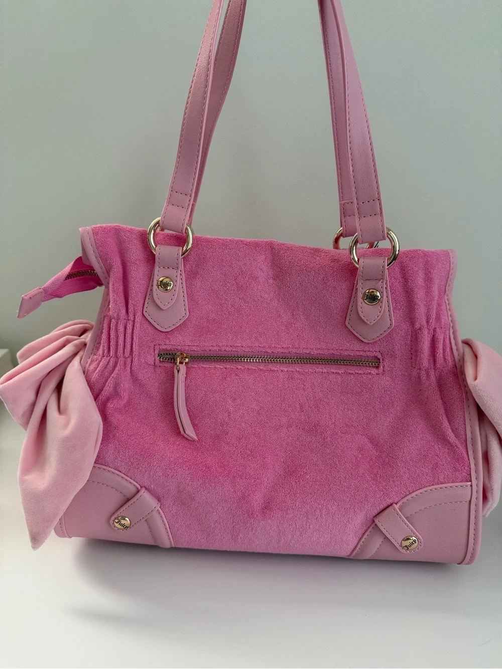 Juicy Couture Pink Suede 'Juicy Angel' Shoulder Bag with Heart Charm